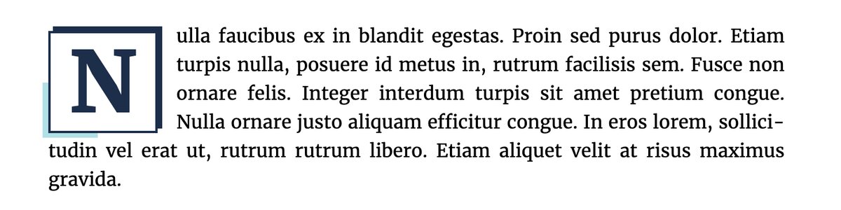 Styled drop cap with space and border around, css only