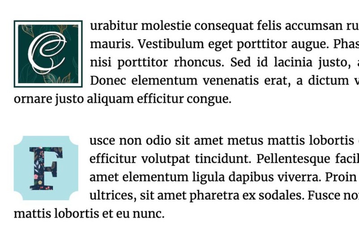 Text paragraph with styled drop cap